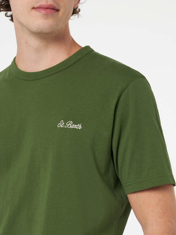 T-shirt da uomo Dover in jersey di cotone verde militare con ricamo St. Barth