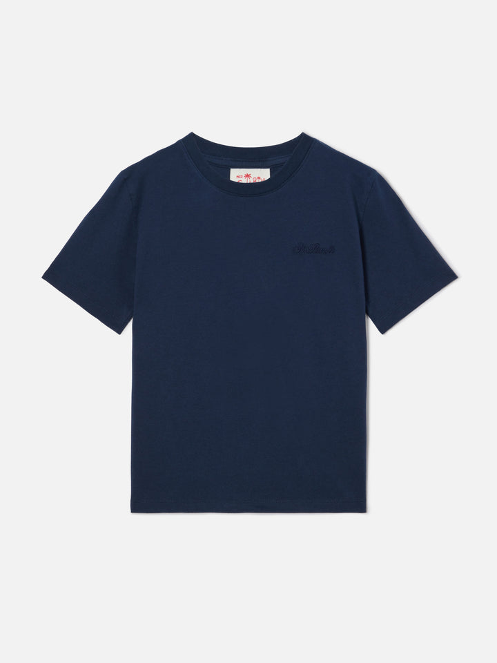 T-shirt Dover Jr in puro cotone blu navy con logo ricamato