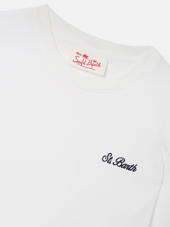 White Dover Jr t-shirt in pure cotton with embroidered logo