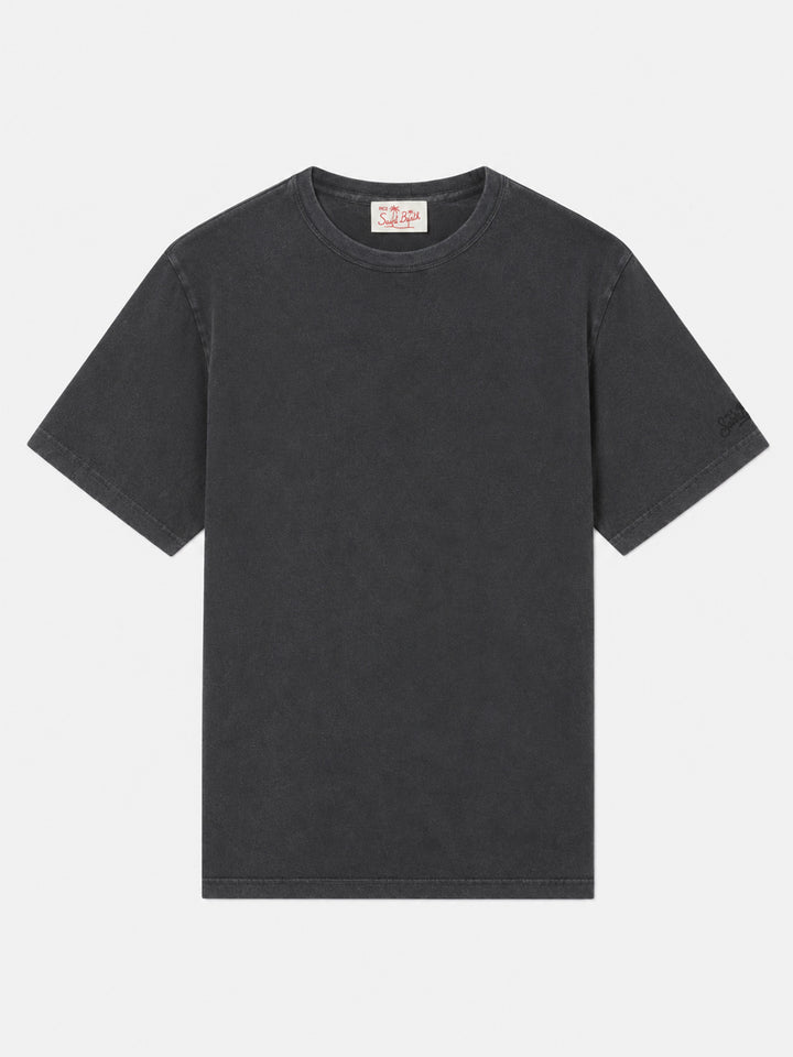 Camiseta Dover de punto de algodón orgánico negro con bordado St. Barth 