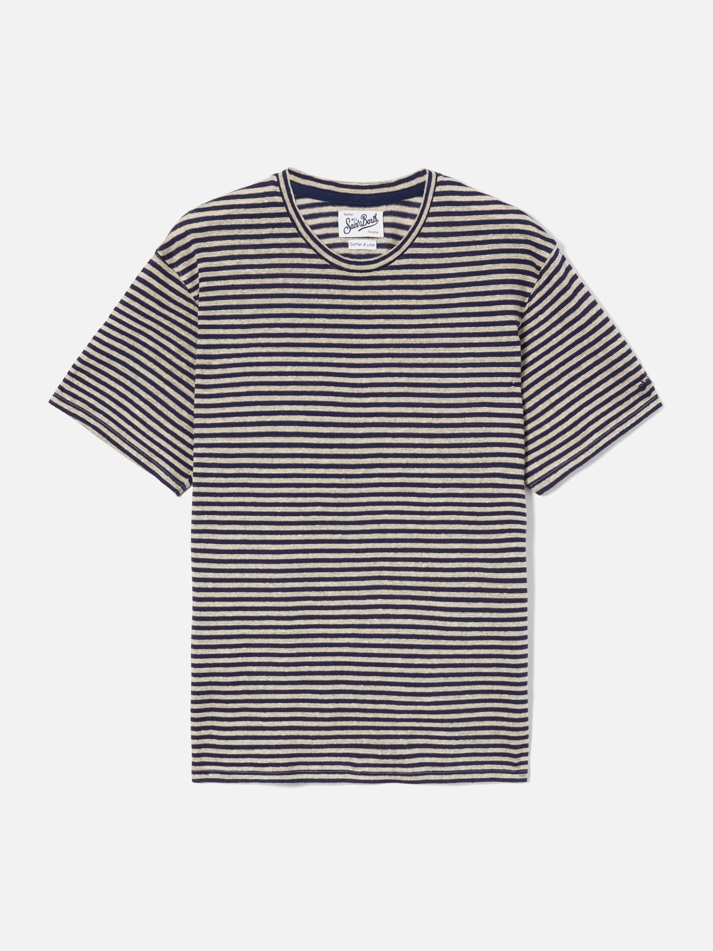 Blue striped Dover linen-blend t-shirt with logo embroidery