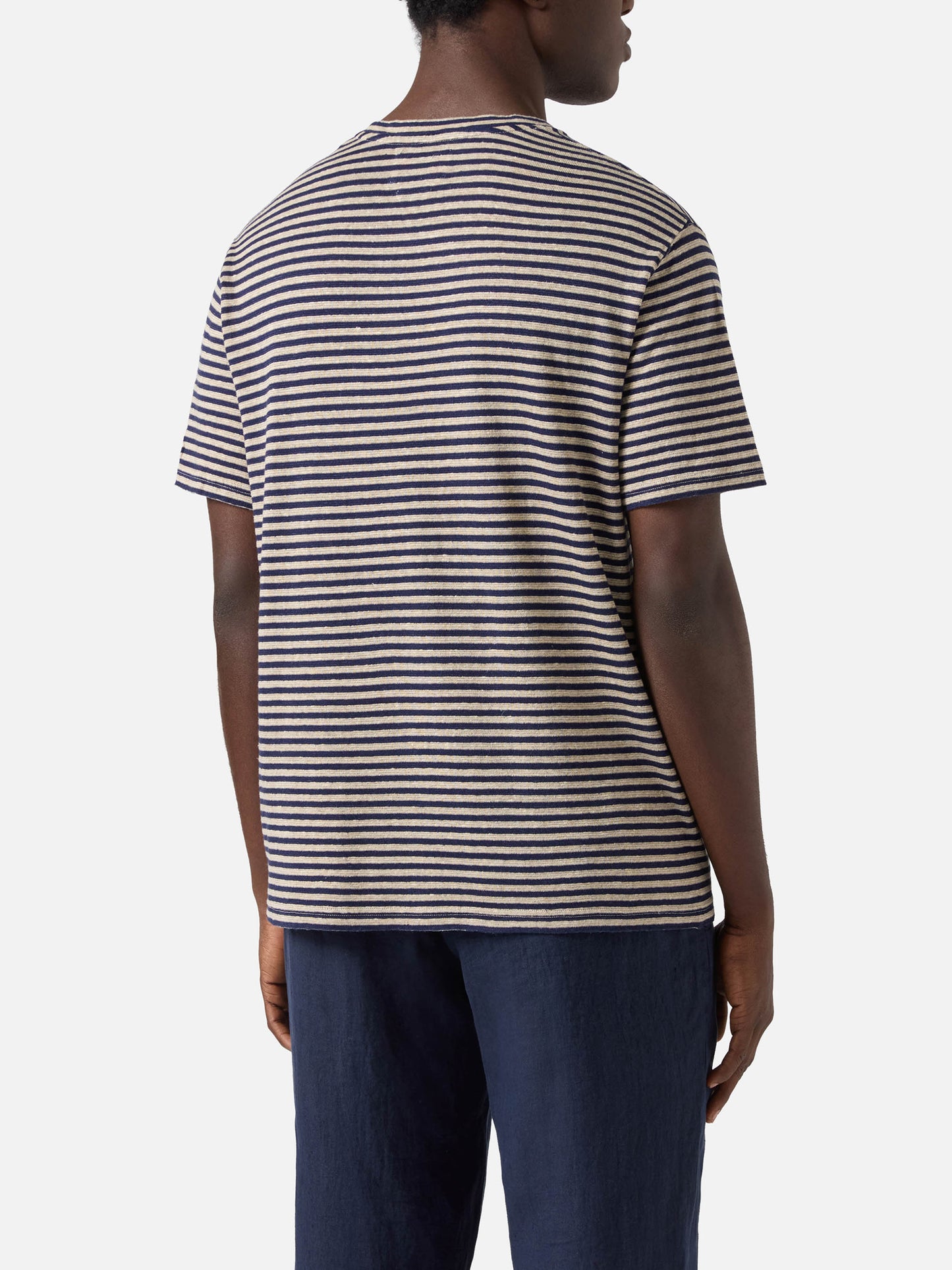 Blue striped Dover linen-blend t-shirt with logo embroidery