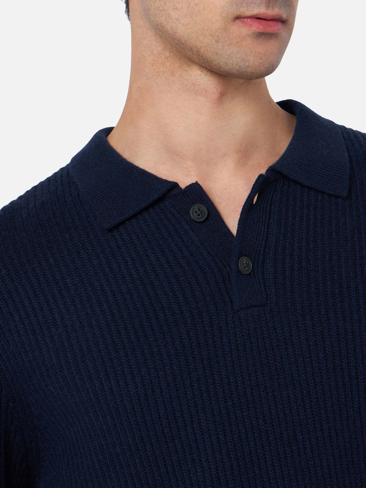 Maglione a coste Downing blu navy in MISTO CASHMERE