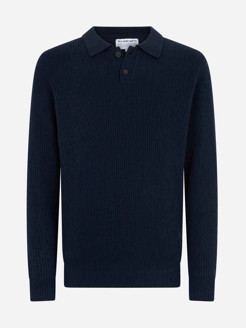 Maglione a coste da uomo Downing blu navy