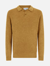 Maglione da uomo Downing in misto cashmere ocra a coste con collo polo