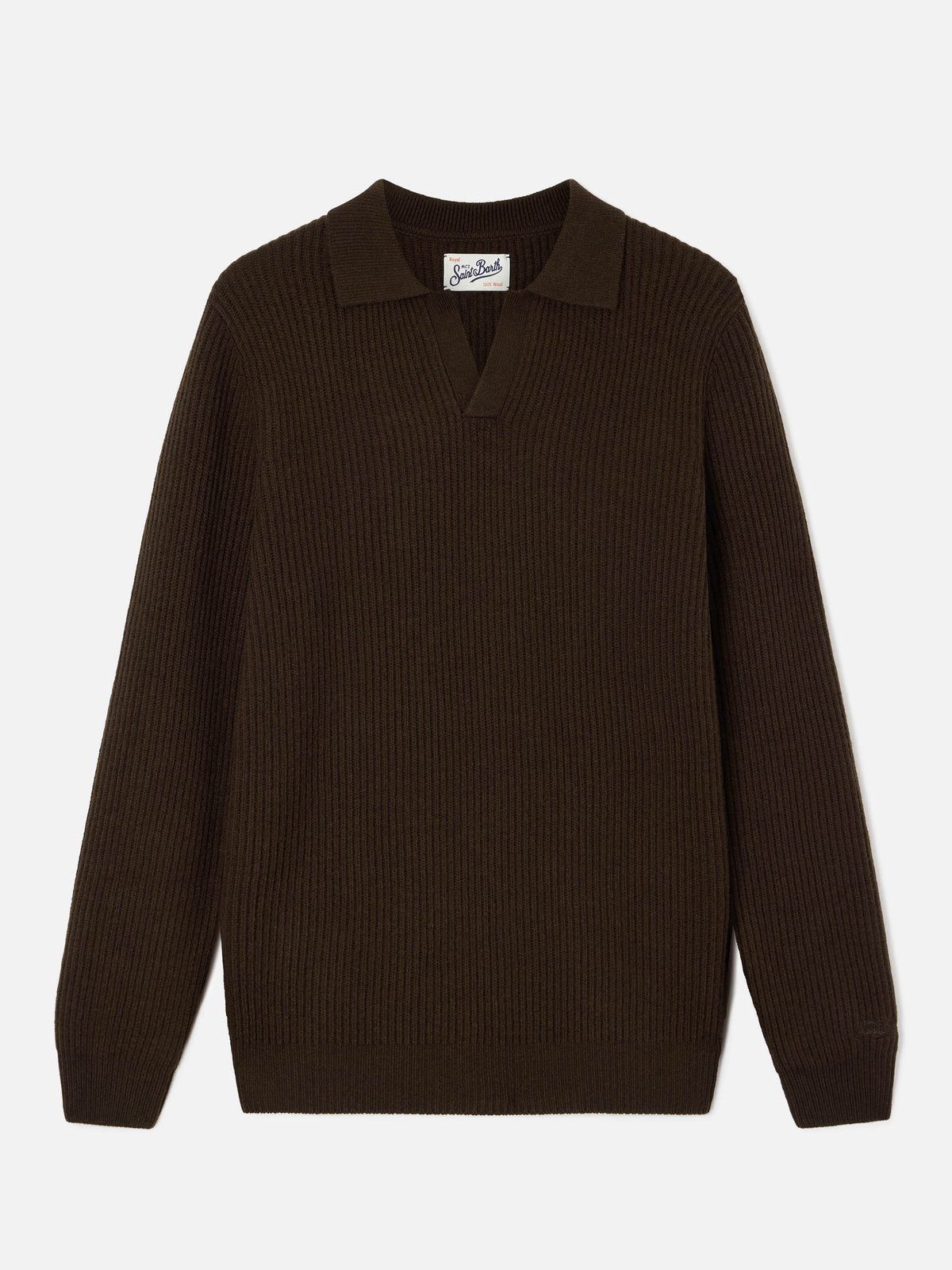Braunes geripptes Poloshirt aus Downing-Wolle 