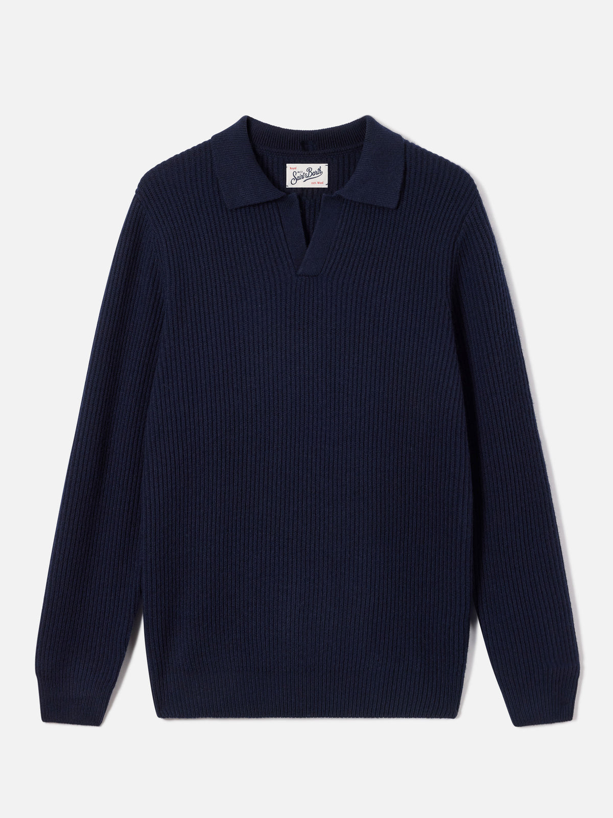 Navy blue Downing Poloshirt aus geripptem Wollstrick 