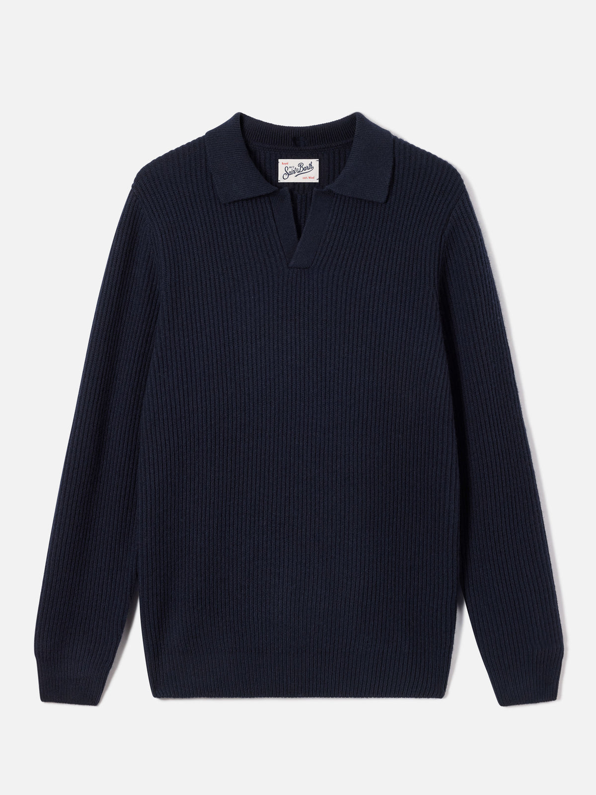 Polo de punto acanalado de lana Navy blue Downing 