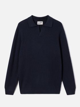 Polo de punto acanalado de lana Navy blue Downing 