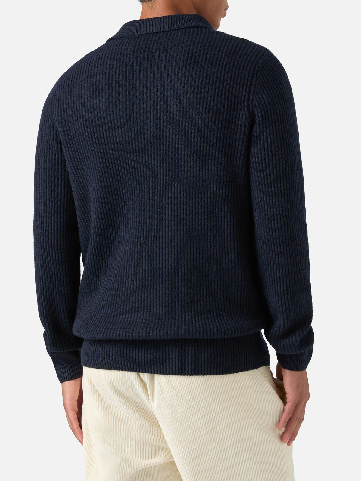 Polo de punto acanalado de lana Navy blue Downing 