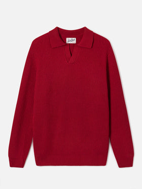 Polo en maille côtelée de laine rouge Downing 