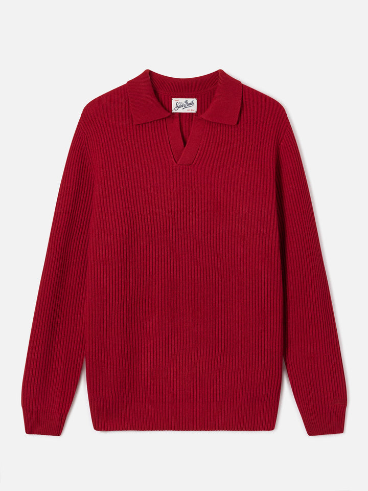 Polo en maille côtelée de laine rouge Downing 