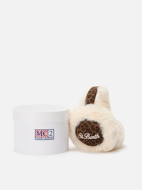 Orejeras con estampado de leopardo y bordado del logo 