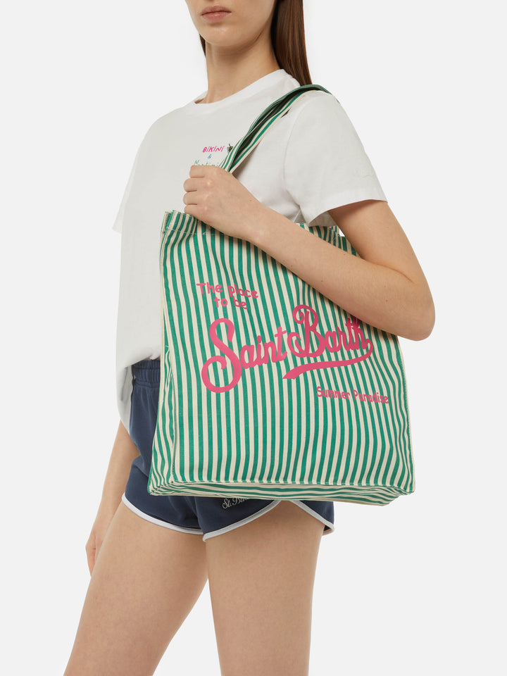 Essentielle, flache Tasche aus gestreifter Baumwolle mit Saint Barth-Logo