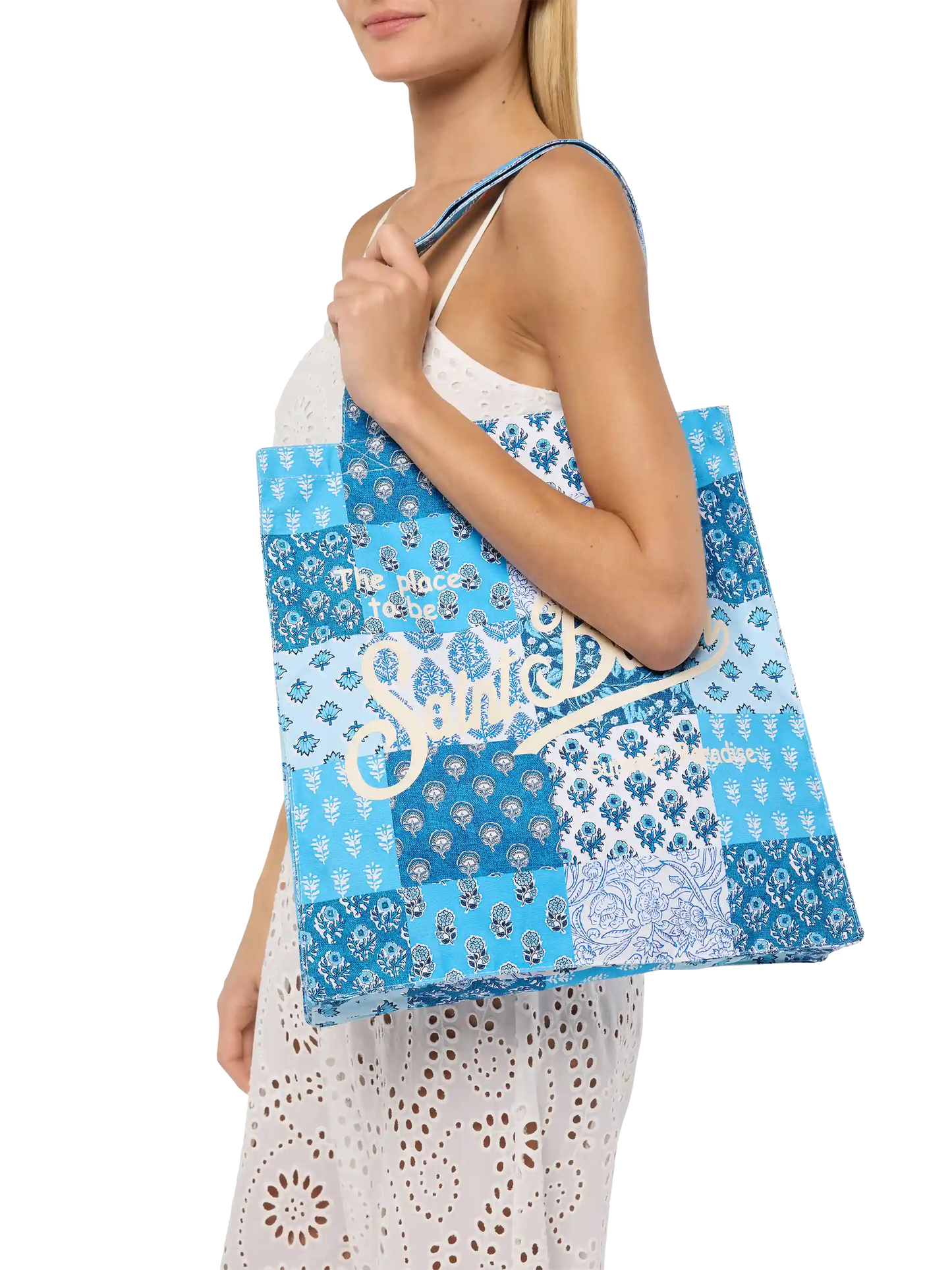 Borsa Essential in cotone floreale con logo Saint Barth