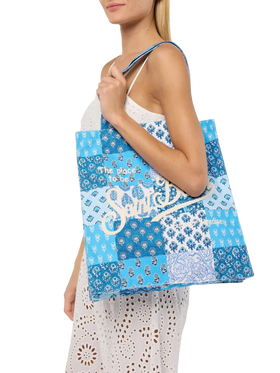 Borsa Essential in cotone floreale con logo Saint Barth