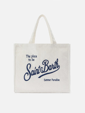 Essential white broderie anglaise cotton tote bag with contrasting logo