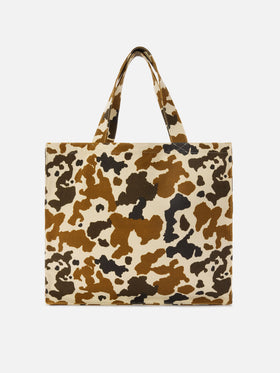 Essential canvas tote bag with cow print and printed logo