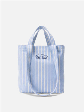 Essential Beach leichte gestreifte Tasche aus weißer Baumwolle mit blue und tote 