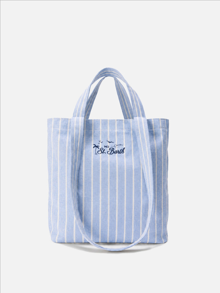 Essential Beach leichte gestreifte Tasche aus weißer Baumwolle mit blue und tote 
