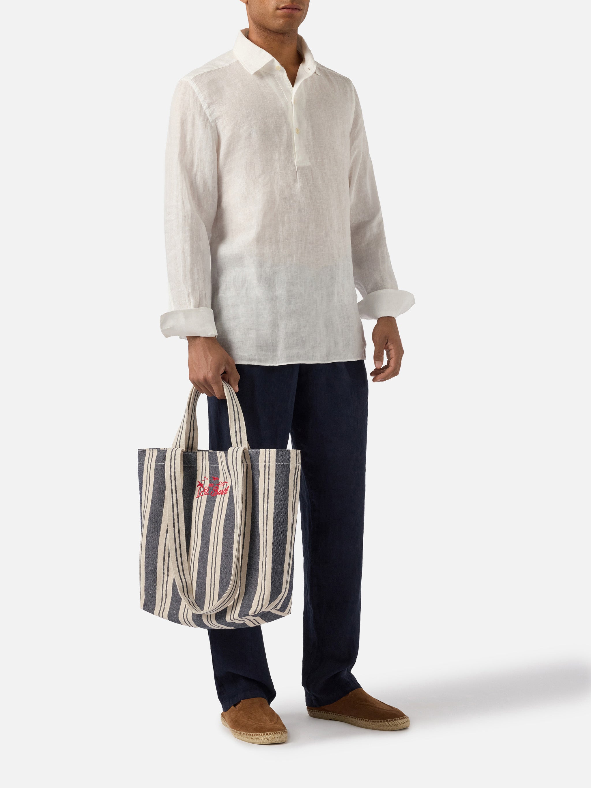 Essential Beach blue and white striped cotton tote bag – MC2 Saint