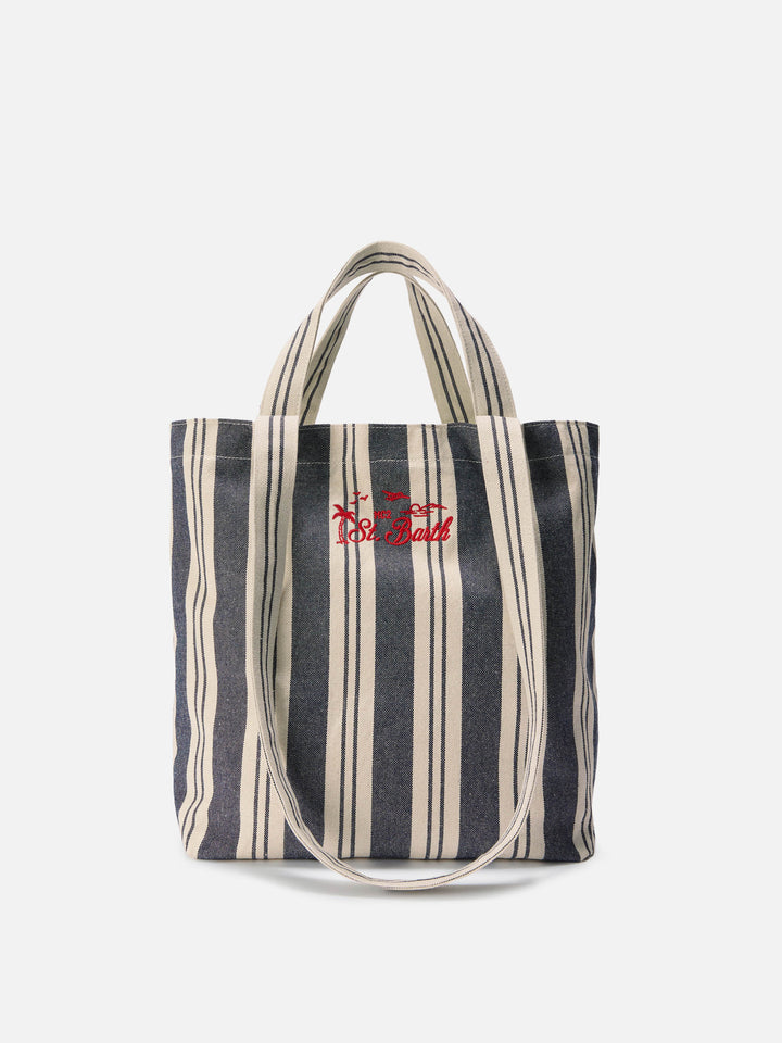 Borsa tote Essential Beach in cotone a righe blu e bianche