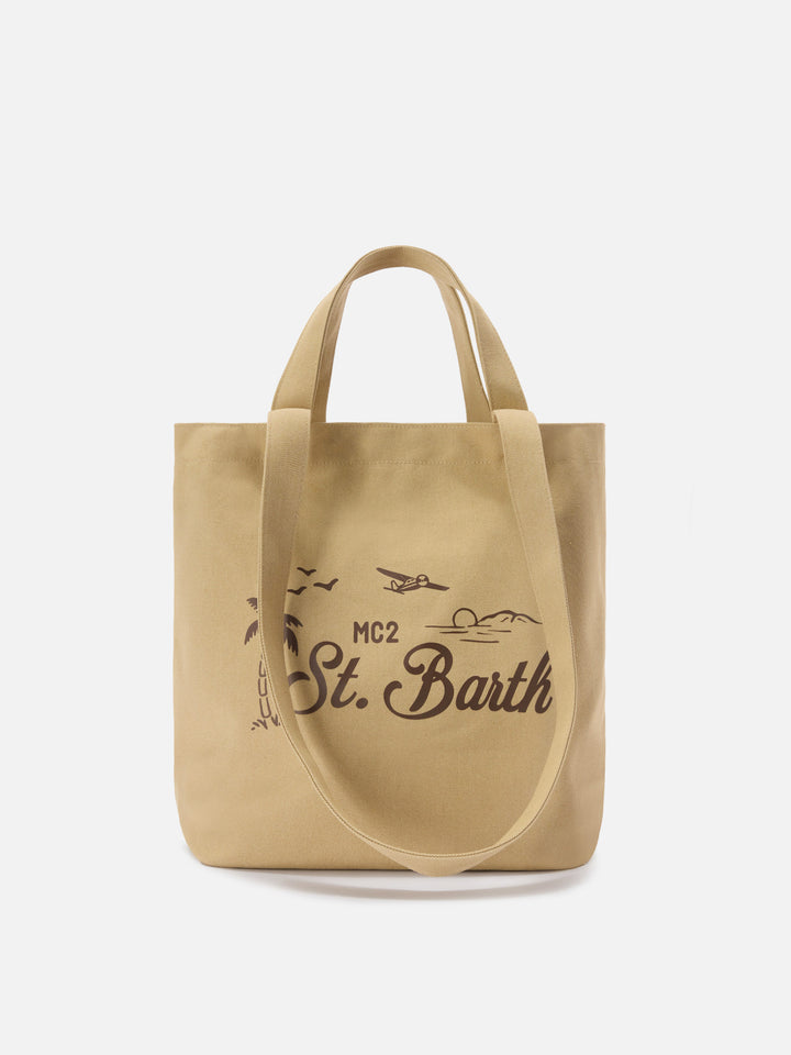 Borsa tote Essential Beach in cotone beige con logo ricamato