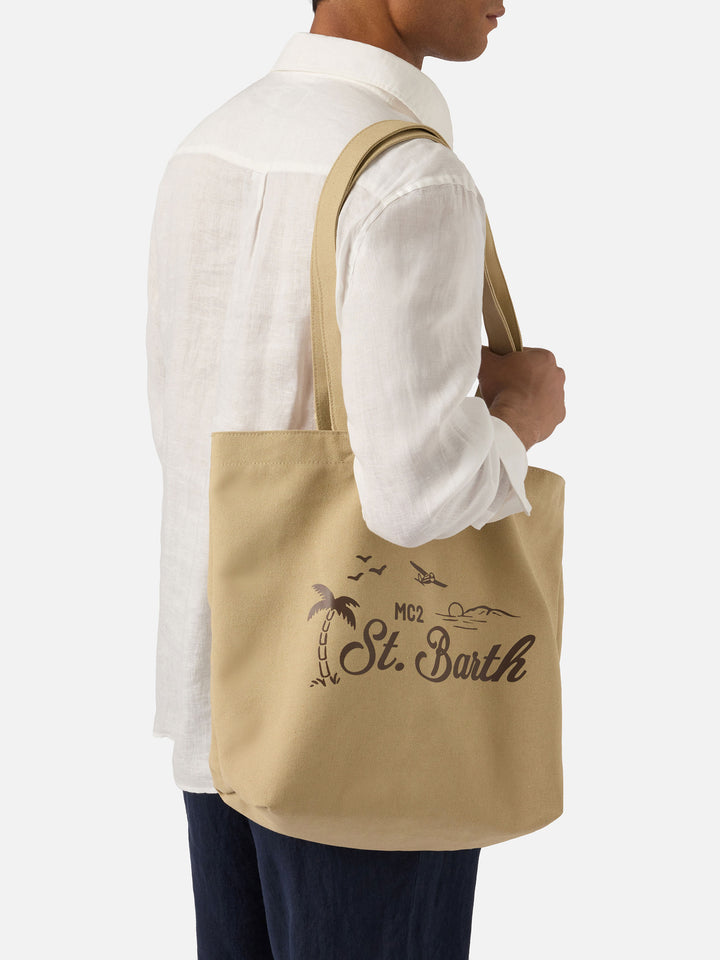 Borsa tote Essential Beach in cotone beige con logo ricamato