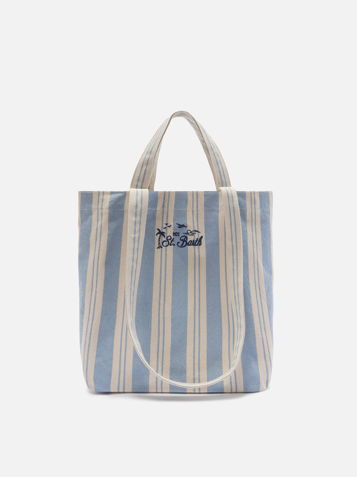 Essential Beach light blue and white striped cotton tote bag