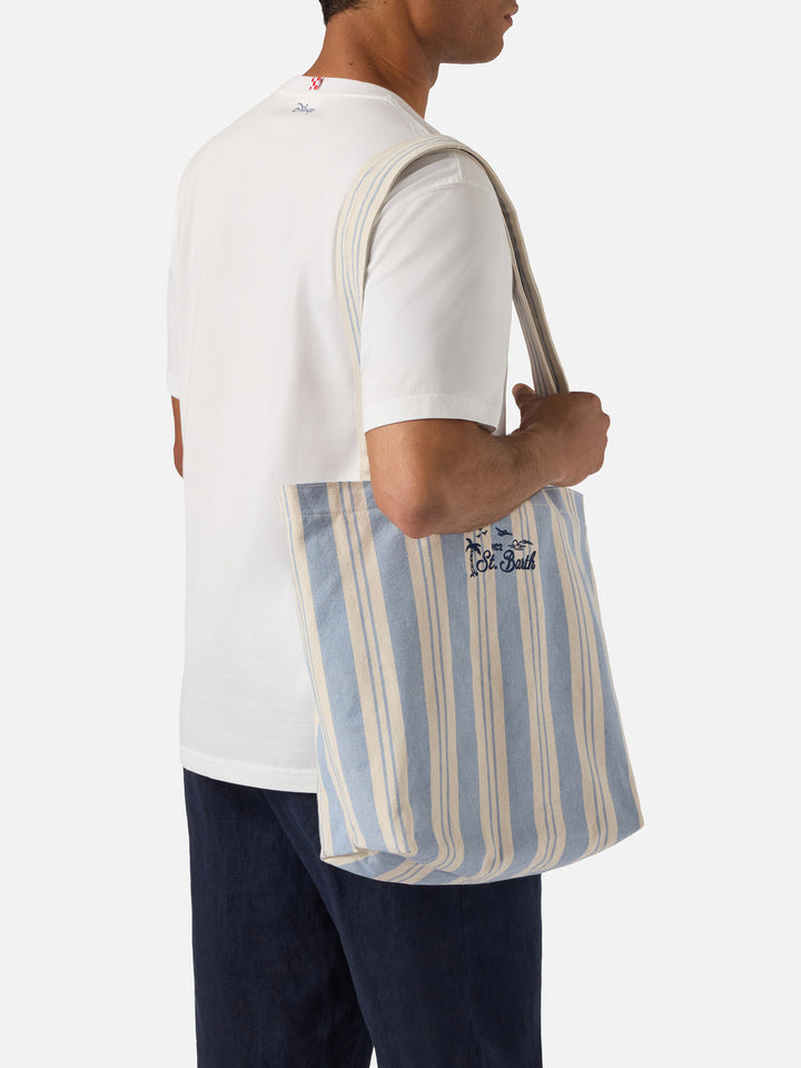 Borsa tote Essential Beach in cotone a righe azzurro e bianche