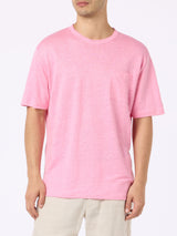 Man pink linen jersey t-shirt Ecstasea with pocket