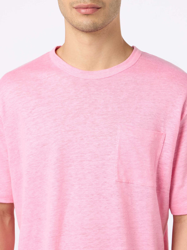 Man pink linen jersey t-shirt Ecstasea with pocket