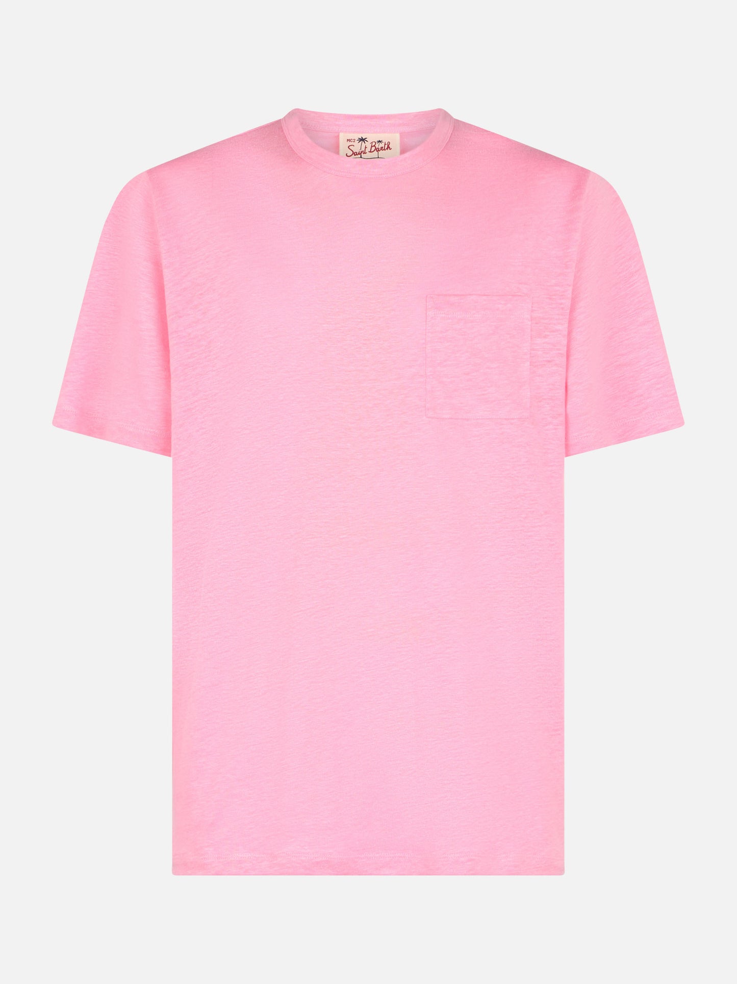 T-shirt da uomo Ecstasea in jersey di lino rosa con taschino