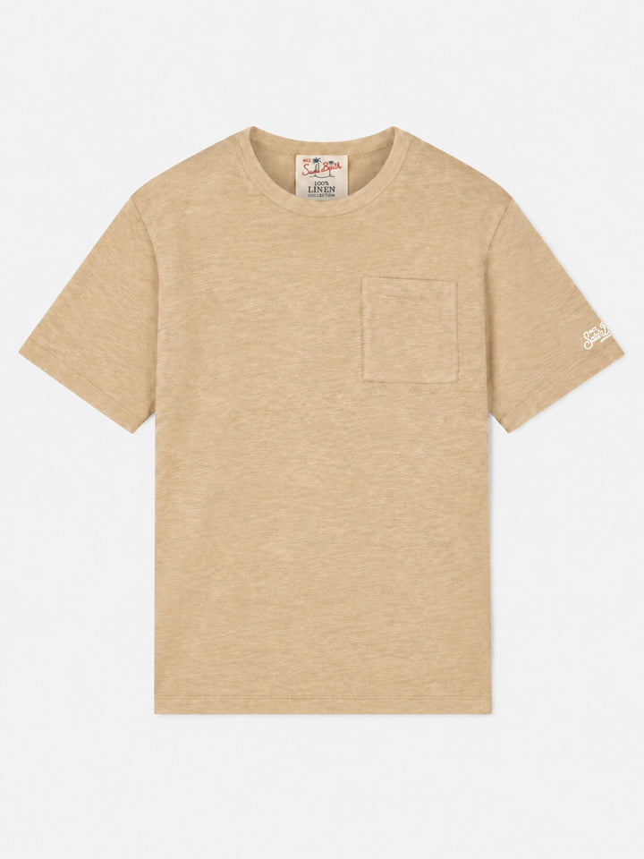 Beige Ecstasea linen T-shirt with chest pocket