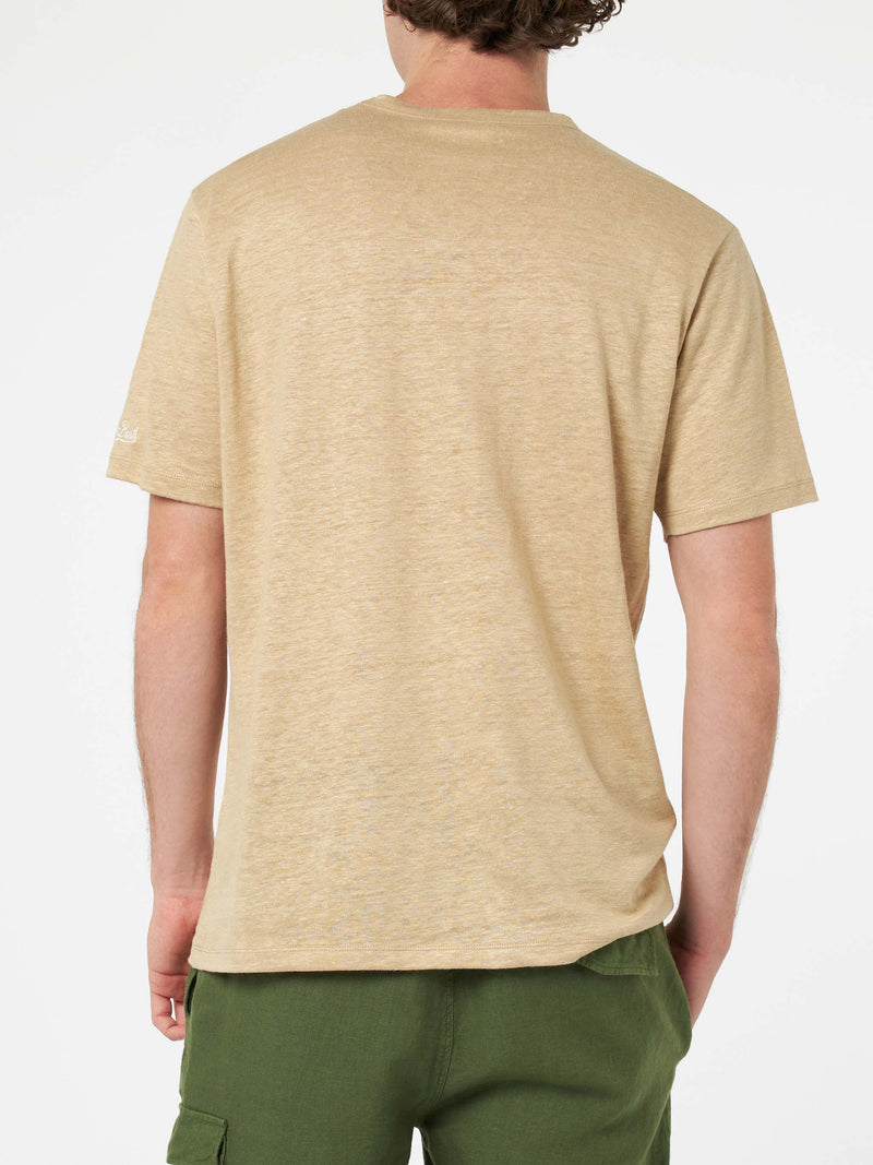 Man beige linen jersey t-shirt Ecstasea with pocket