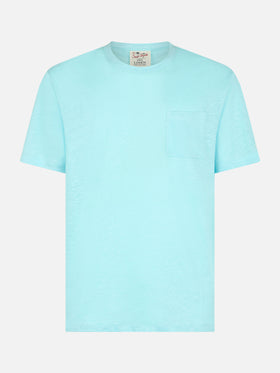 T-shirt da uomo Ecstasea in jersey di lino verde acqua con taschino
