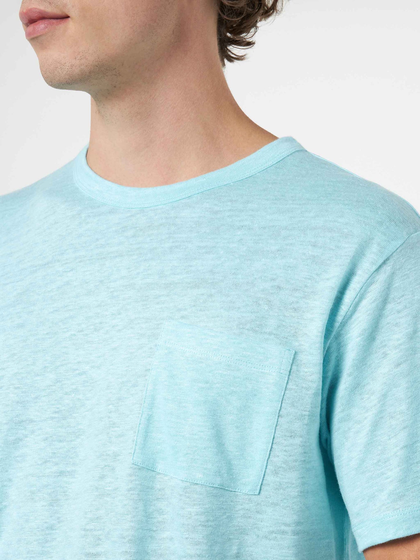 T-shirt da uomo Ecstasea in jersey di lino verde acqua con taschino