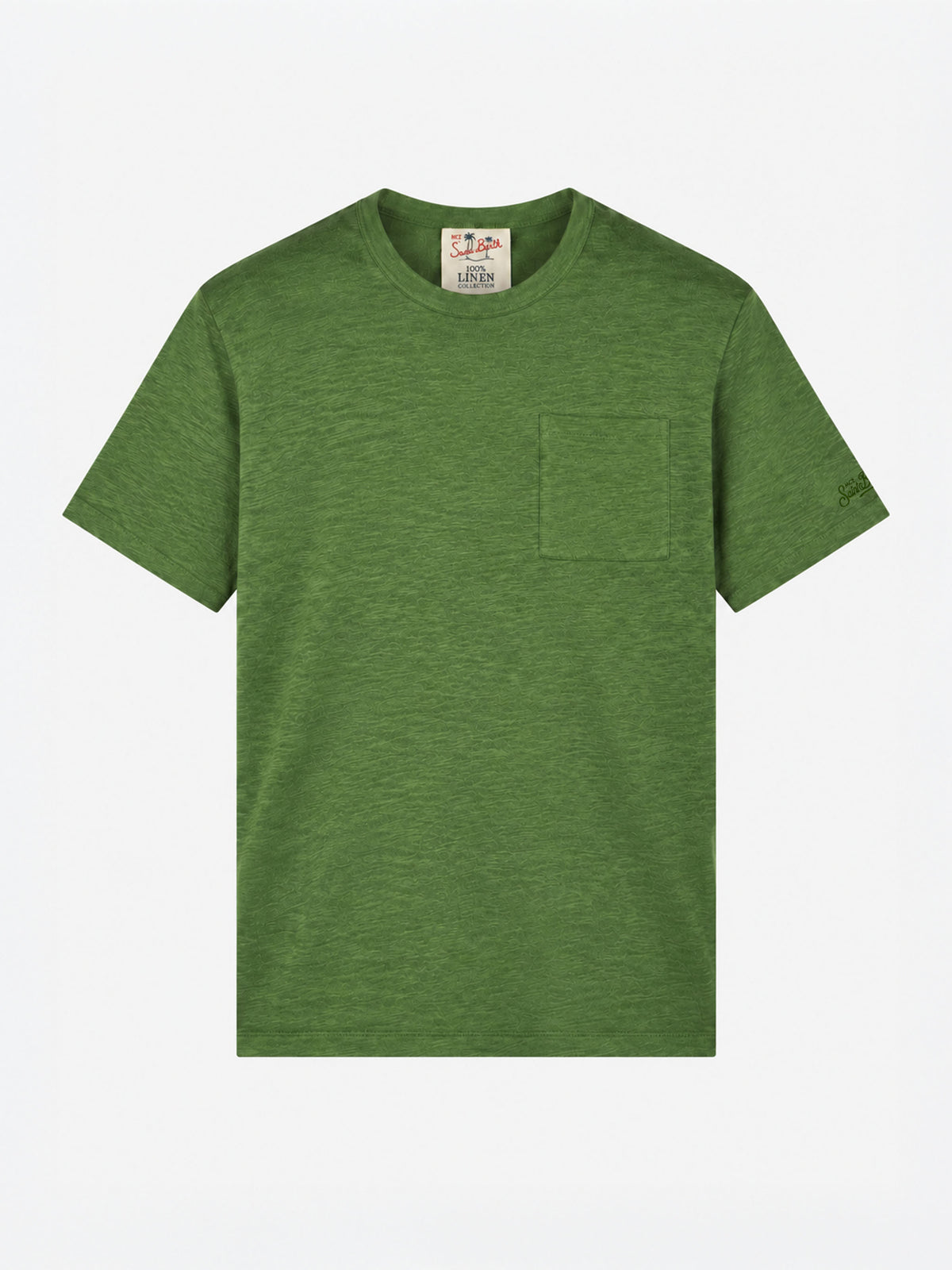 T-shirt Ecstasea verde militare in lino con taschino