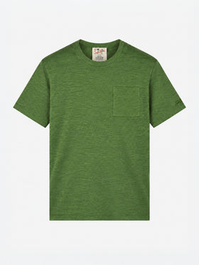 T-shirt Ecstasea verde militare in lino con taschino