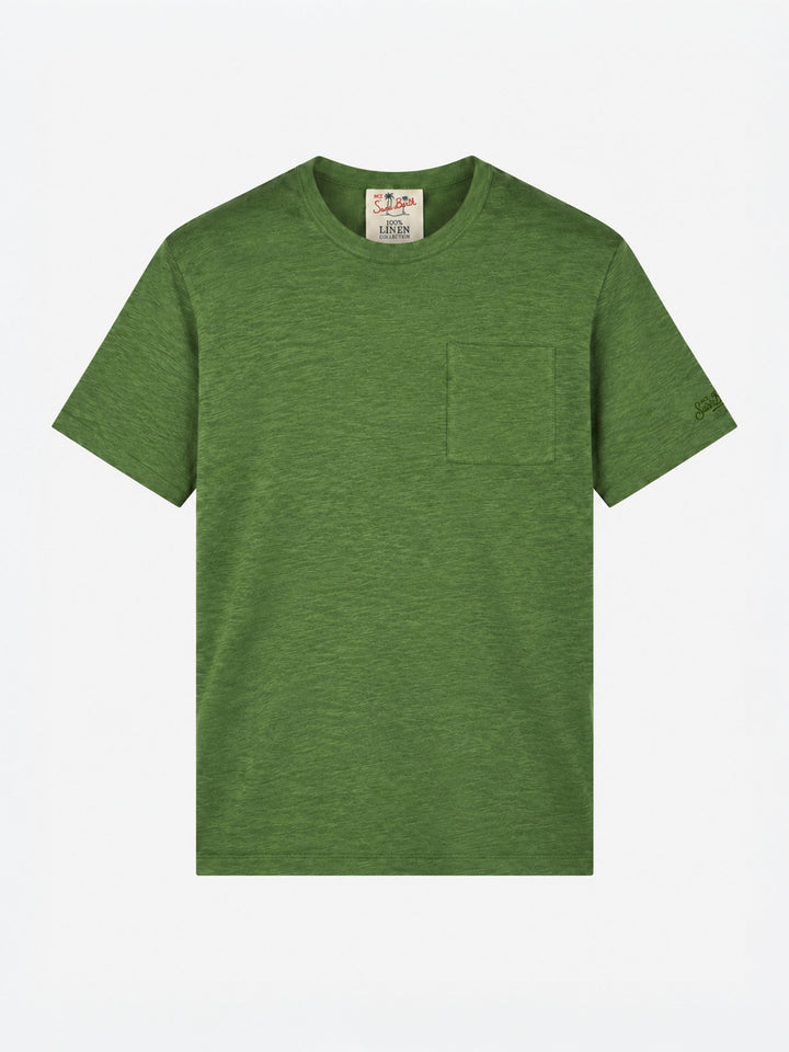 Military green Ecstasea linen T-shirt with pocket