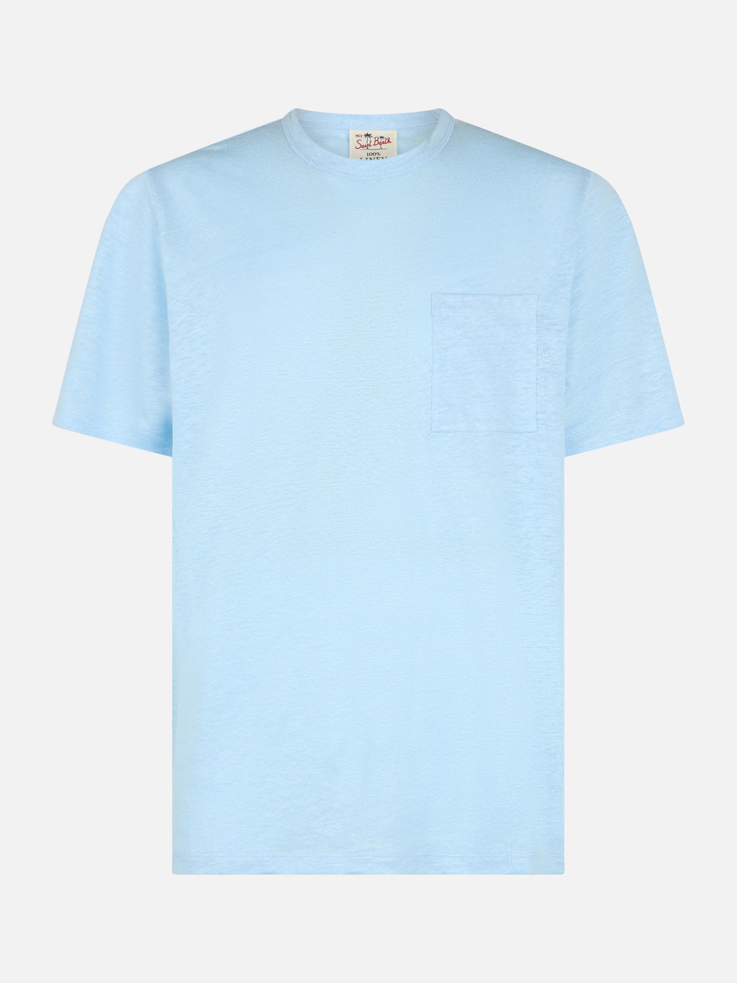 T-shirt da uomo Ecstasea in jersey di lino azzurro con taschino