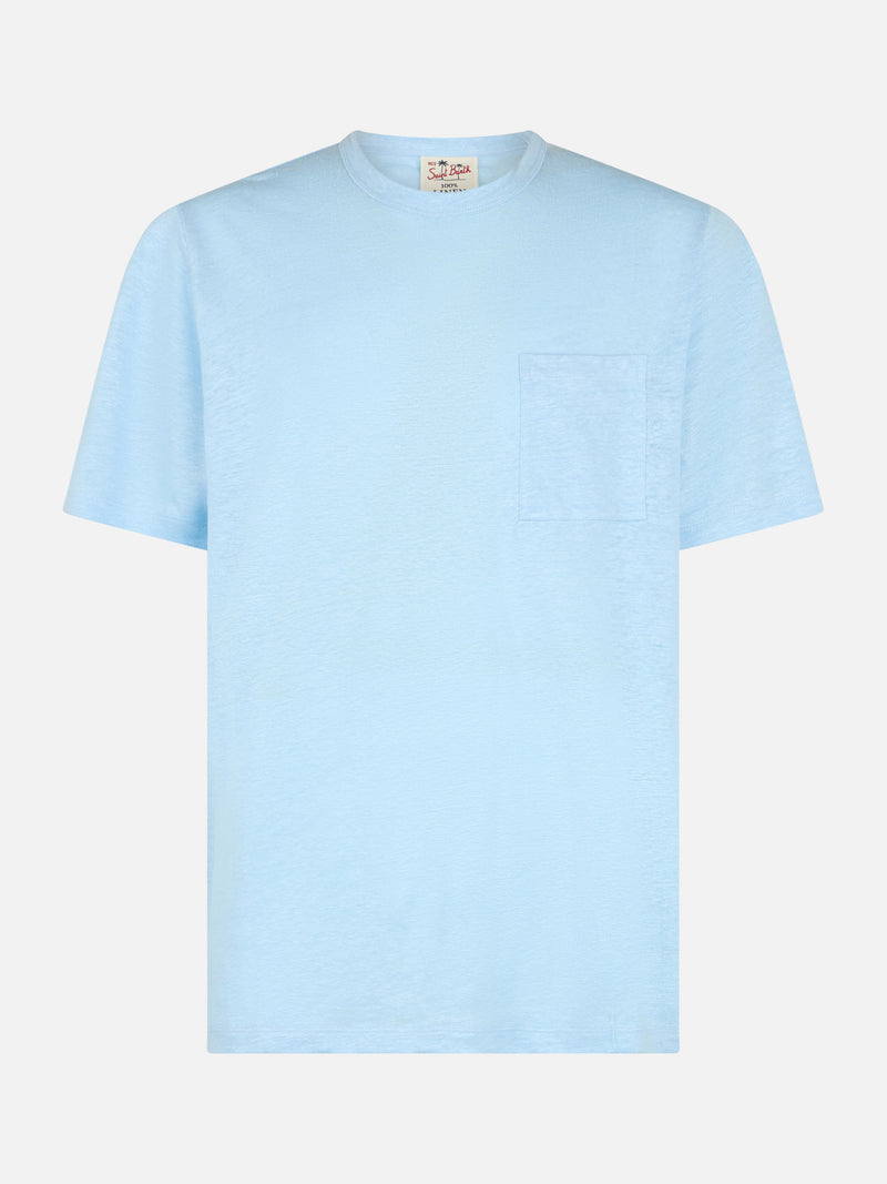 Man light blue linen jersey t-shirt Ecstasea with pocket