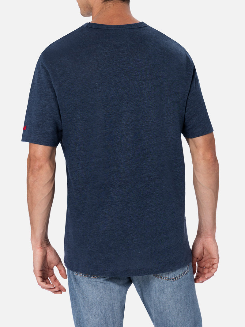 Man linen jersey t-shirt Ecstasea with printed and embroidered pocket