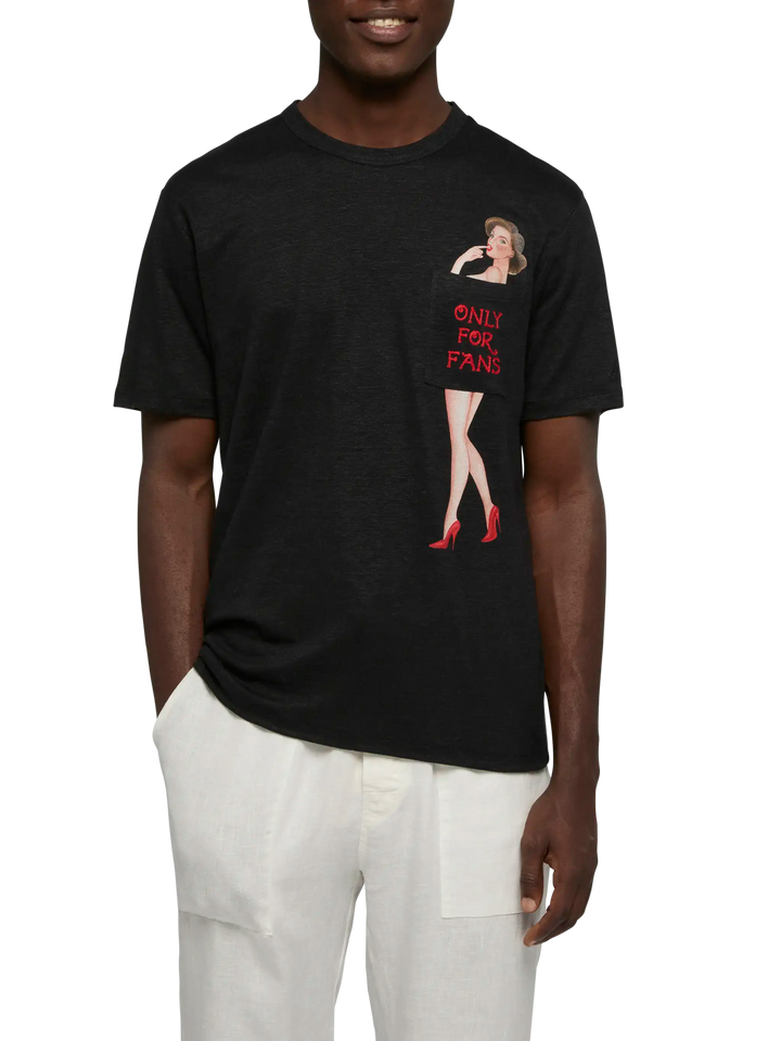 Tshirt Ecstasea in jersey di lino con taschino stampato e ricamato