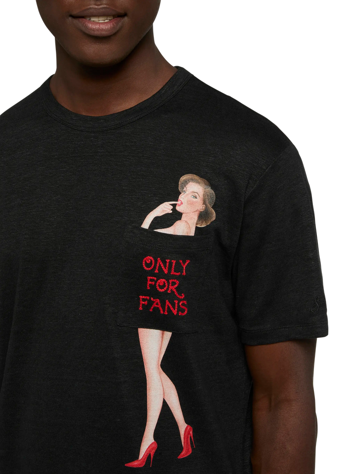 Tshirt Ecstasea in jersey di lino con taschino stampato e ricamato