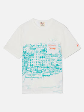 Herren-T-Shirt aus Leinenjersey Ecstasea mit platziertem Cannes-Aufdruck und gestickter Tasche