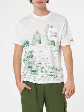 Man linen jersey t-shirt Ecstasea with Capri placed print and embroidered pocket - MC2 Saint Barth