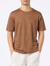 Man brown linen jersey t-shirt Ecstasea with pocket