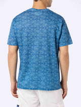 T-shirt da uomo Ecstasea in jersey di lino blu con stampa sashiko