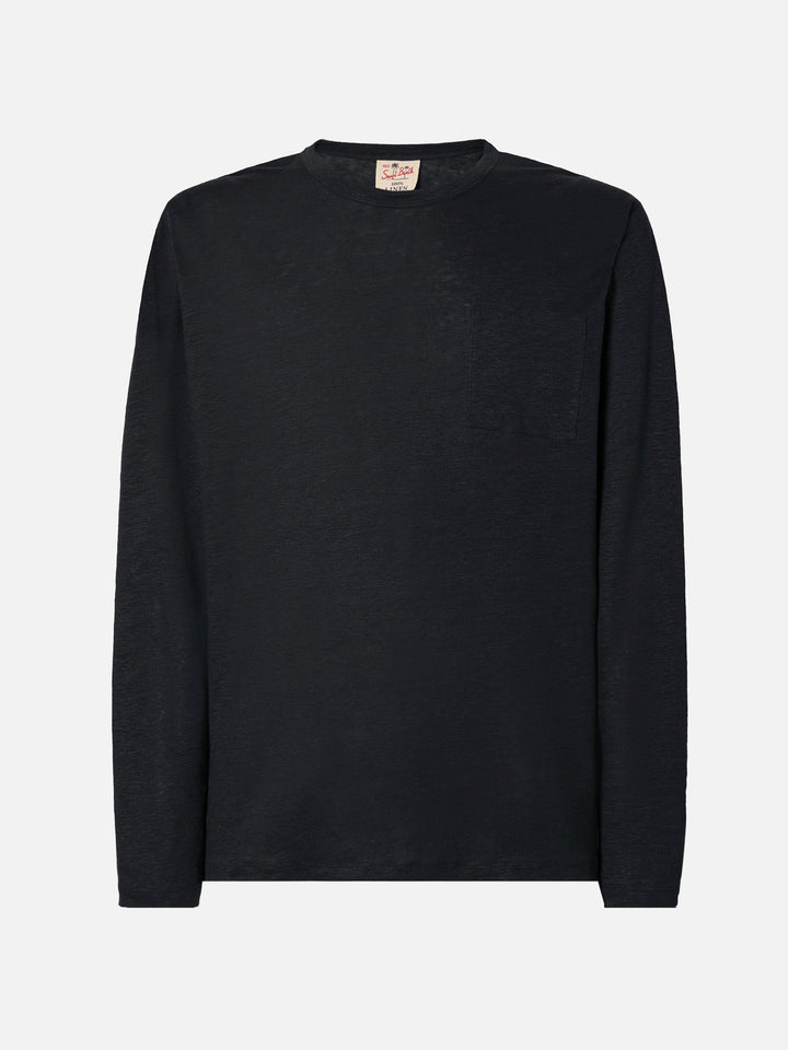 T-shirt da uomo in jersey di lino nera Ecstasea con taschino
